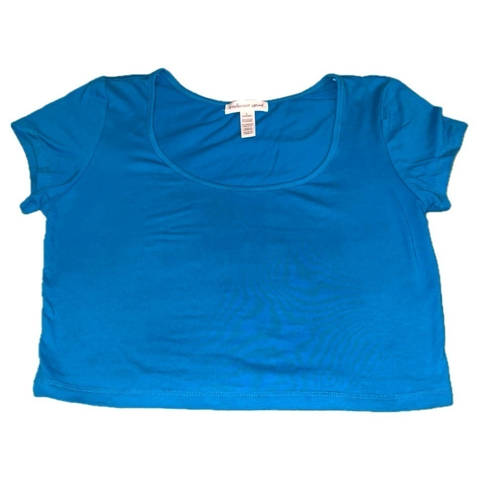 Ambiance Apparel Turquoise Scoop Neck Crop Top, Size Large